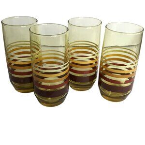 ANCHOR HOCKING VTG Striped Cooler Glasses Set 4 w/ Box 16oz NOS USA Barware MCM